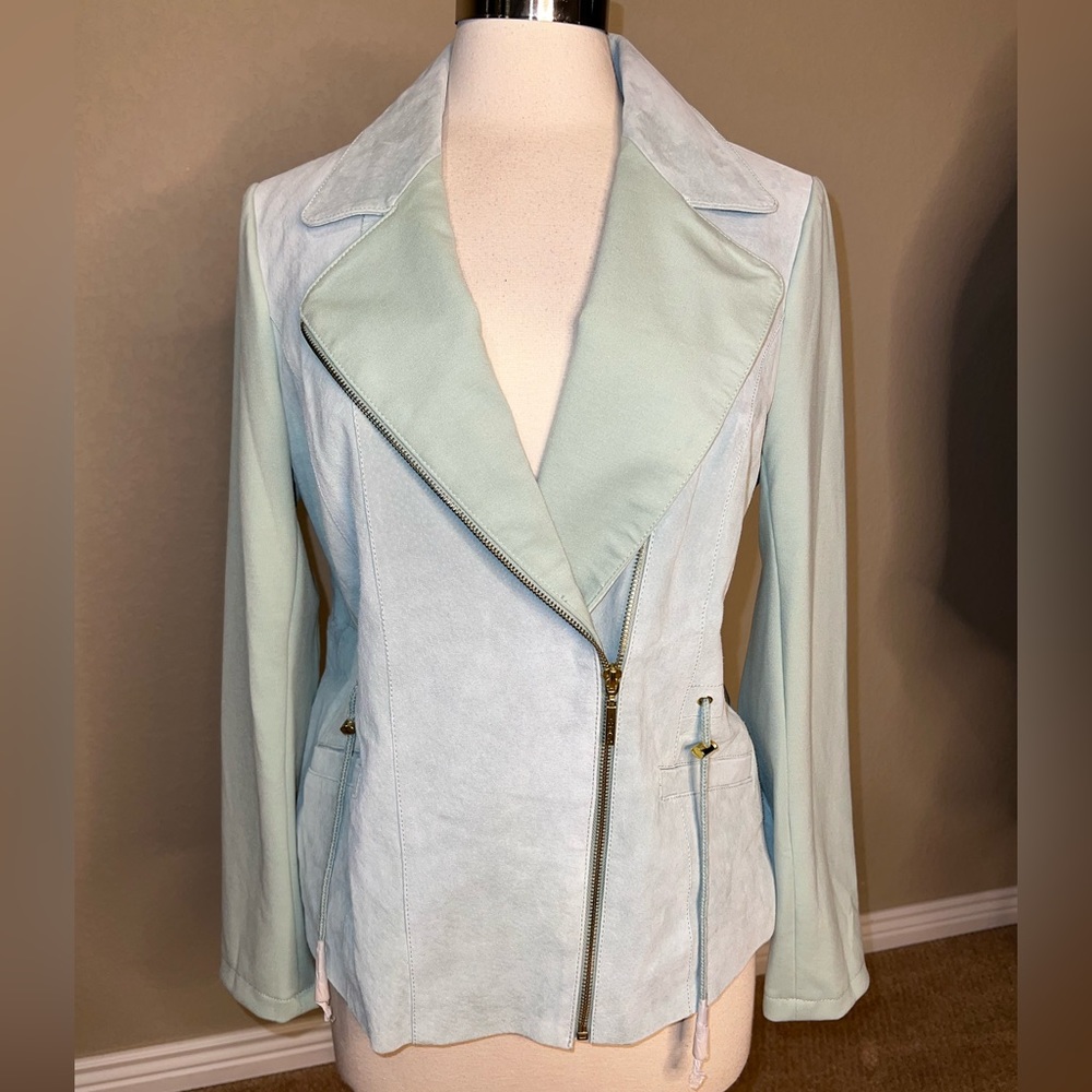 IMAN teal 100% leather jacket NEW size m